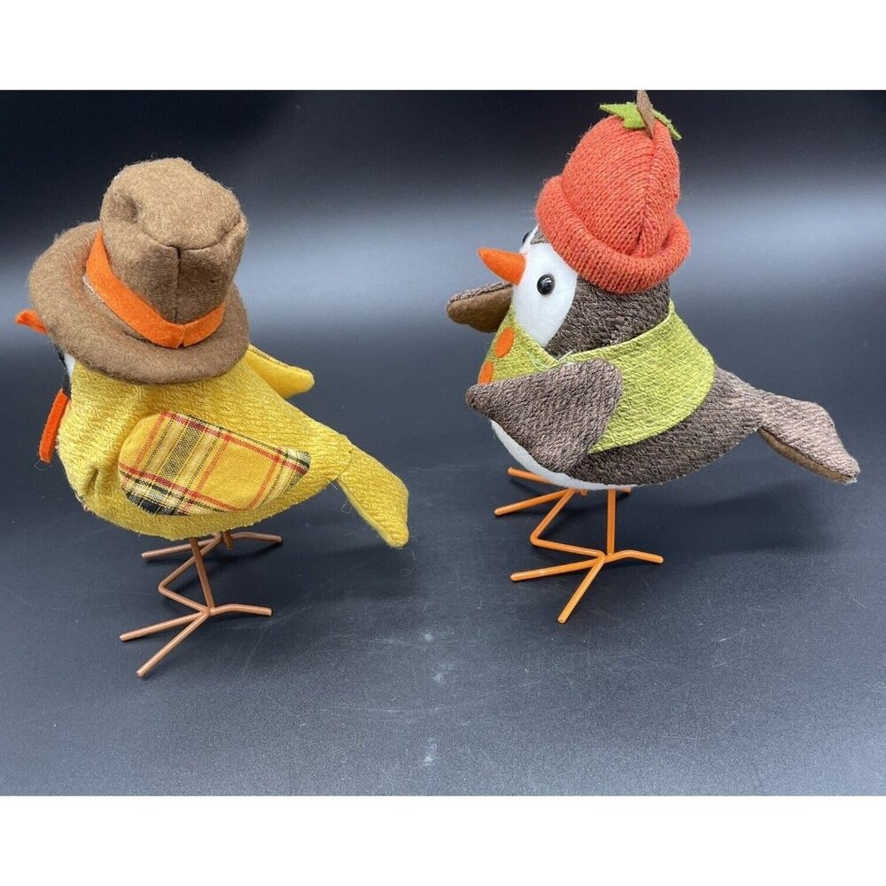 Autumn Fall Decor Birds Figurines Anthropomorphic Metal Leg Kitsch Orange Yellow - Picture 4 of 8